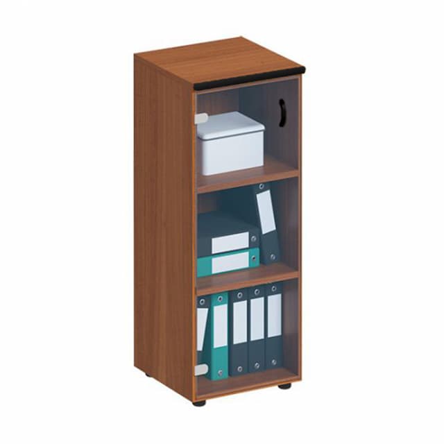 Шкаф для документов средний узкий со стеклянной прозрачной дверью Юнитекс ДИН-Р (46x46.5x119.5) ДР 967 ОФ французский орех