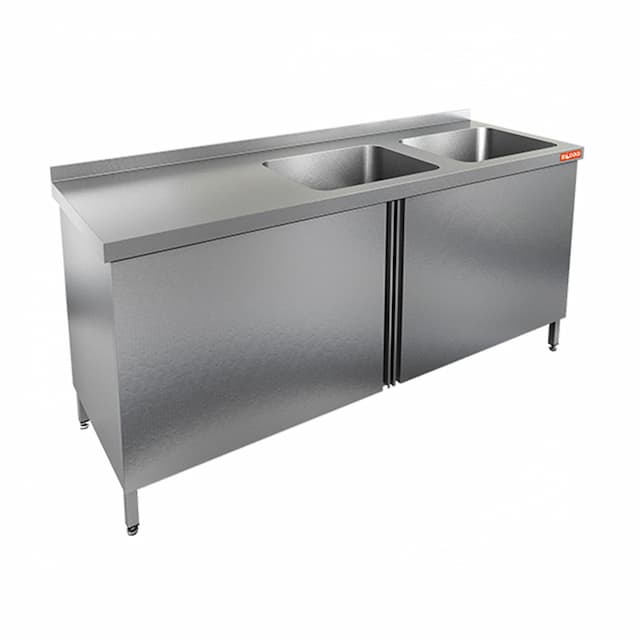 Стол нержавеющий с распашными дверцами и моечными ваннами Hicold НСЗ2М-15/6БП